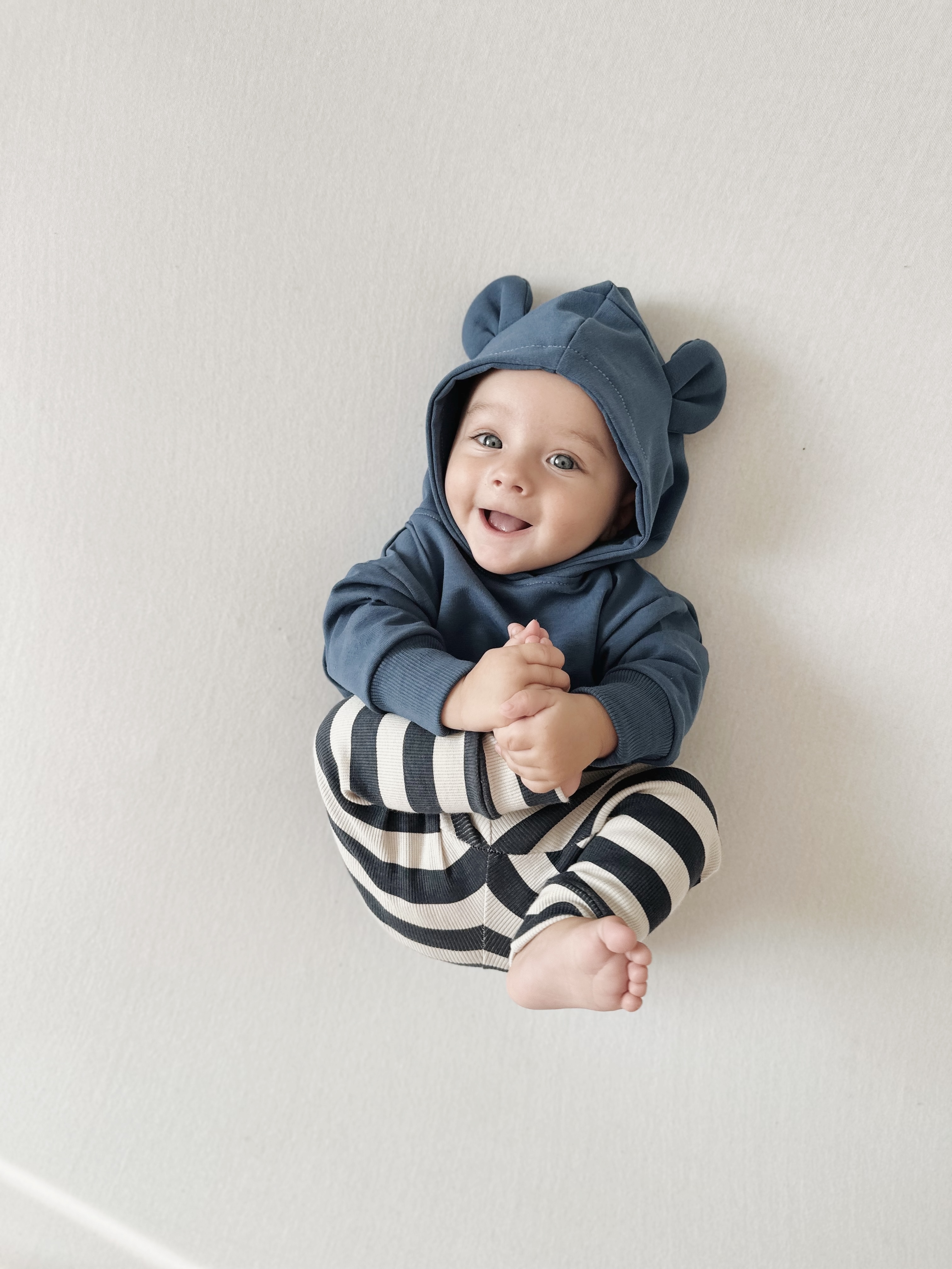 Komplet  uszatka granat + legginsy  prążkowane strips  granat